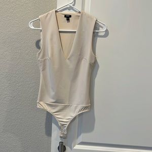 Express faux leather cream bodysuit xs